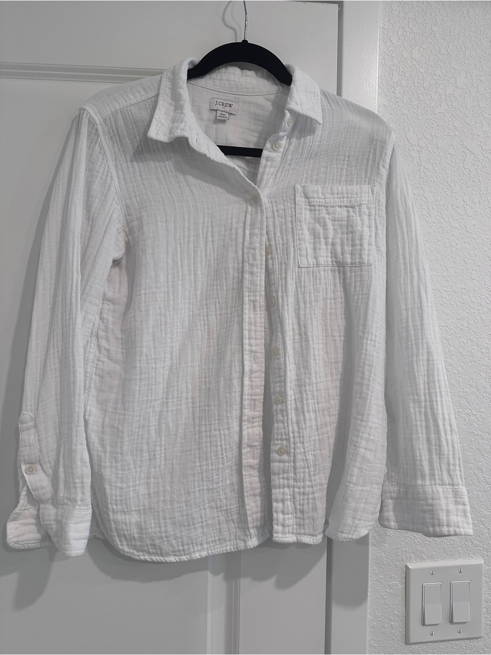 J.Crew Factory Double Gauze Button Down Shirt- White - Size:Petite Medium